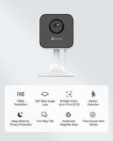 EZVIZ H1C CCTV Camera for Home, 1080p WiFi Security Camera, Baby Monitor Mini Camera with Night Vision, Two Way Talk, Sleep Mode, Sounds Alert, Magnetic Base, Motion Detection, Supports MicroSD Card