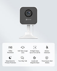 EZVIZ H1C CCTV Camera for Home, 1080p WiFi Security Camera, Baby Monitor Mini Camera with Night Vision, Two Way Talk, Sleep Mode, Sounds Alert, Magnetic Base, Motion Detection, Supports MicroSD Card
