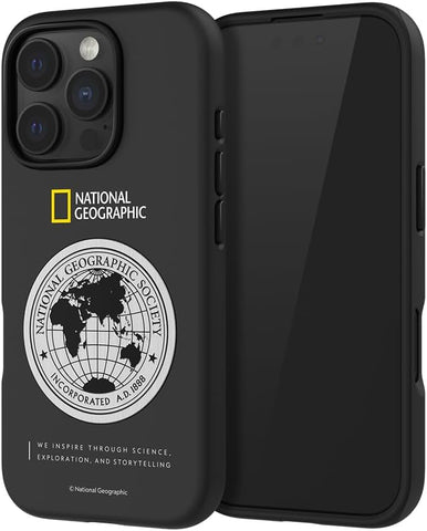 National Geographic Metal Deco Hard Shell Case Apple iPhone 16 Pro Cover - Compatible with most of the Magnetic Car Holders - Black