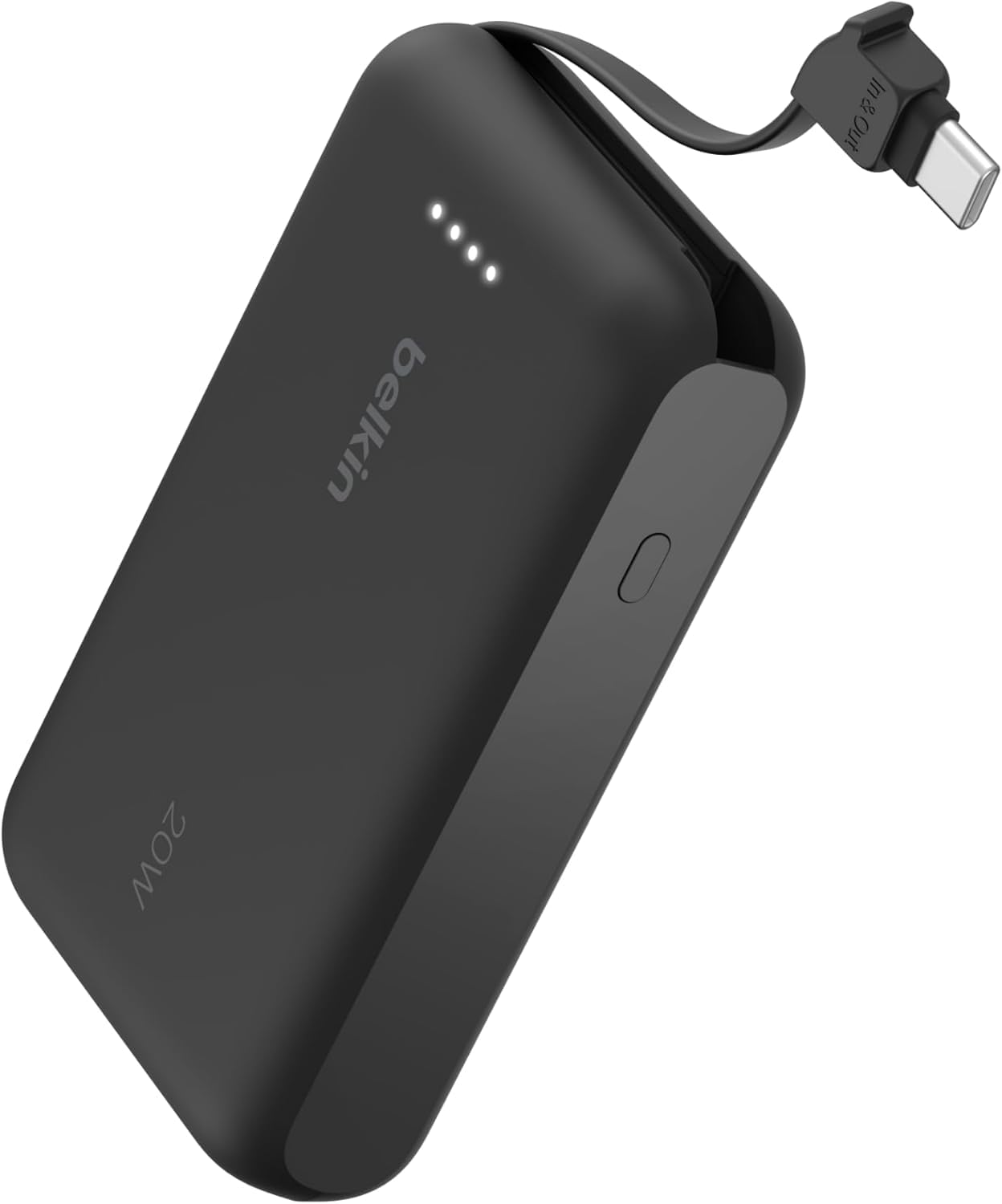 Belkin BoostCharge 10000mAh Power Bank with Integrated USB-C Cable - Pink | 10K Portable Charger, Charge Up to 2 Devices (1 x USB-C Port + Cable), 20W, LED Indicator, Air-Travel Ready, Pre-Charged