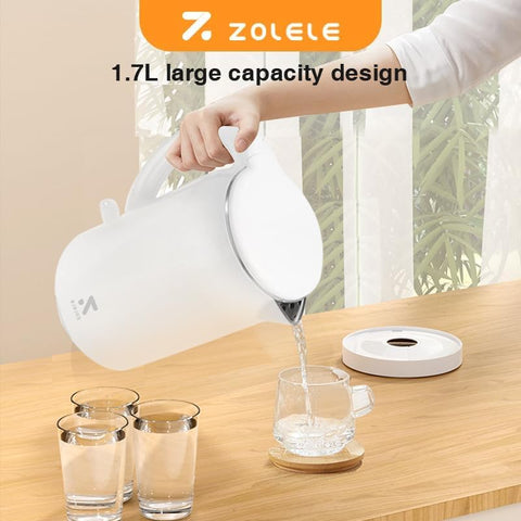 ZOLELE Electric Kettle SH1701B 1.7L Capacity Stainless Steel Electric Kettle With Double Walled Glass Lid,1800W Fast Boiling, Keep-Warm Function,Safety Feature, Cold Touch Handle & Swivel Base - Black