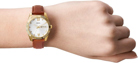 Fossil Women's Analogue Quartz Watch with Leather Strap ES5184, Brown, strap