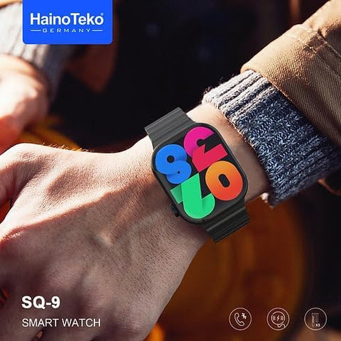 Haino Teko Germany Smart Watch SQ-9 - Black, with AMOLED Touch Square Display and 3 pairs Strap, Slim Premium Design