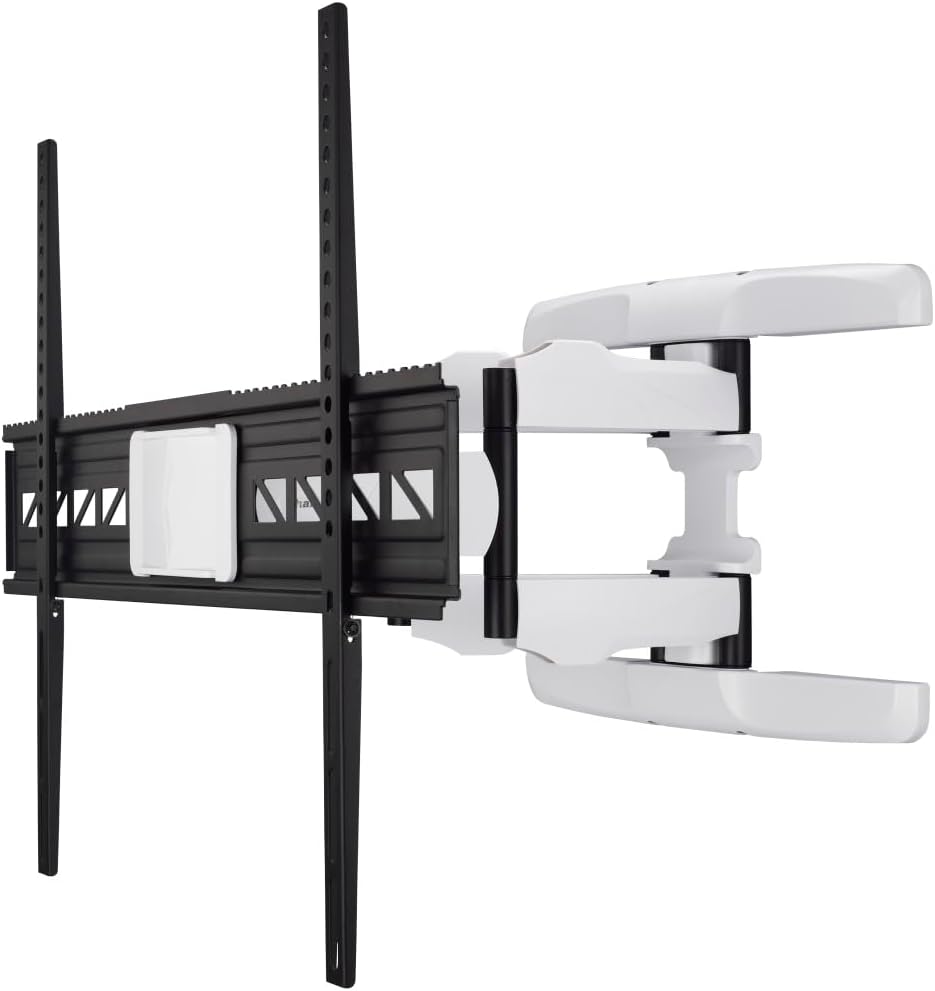 Hama Full Motion TV Wall Mount, 46–90 Inch (117–229 cm), Swivel 120°, Tilt +2°/-10°, Extendable Arm, VESA 300x100–800x600, Max 75 kg Heavy Duty, with Cable Management & Drilling Template, Black/White