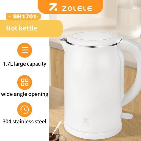 ZOLELE Electric Kettle SH1701B 1.7L Capacity Stainless Steel Electric Kettle With Double Walled Glass Lid,1800W Fast Boiling, Keep-Warm Function,Safety Feature, Cold Touch Handle & Swivel Base - Black