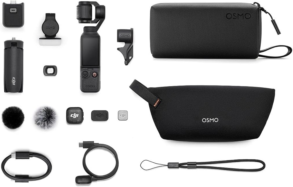 DJI Osmo Pocket 4 Creator Combo, Pocket Gimbal Vlog Camera, 1″ CMOS & 4K/240fps, 3-Axis, 2× Lossless Zoom, 107GB Built-in Storage, Mic 3 Transmitter, Osmo Mini Tripod, UAE Version, Official Warranty
