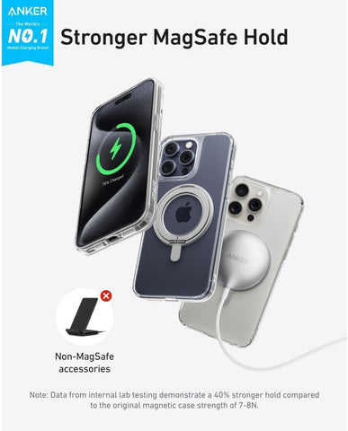 Anker Magnetic Phone Case for iPhone 16 Pro Max Case, Anti-Slip & Drop-Proof Cover with 360° Ring Stand, iPhone Case Compatible with MagSafe, Exclusively Designed for iPhone 16 Pro Max, Clear