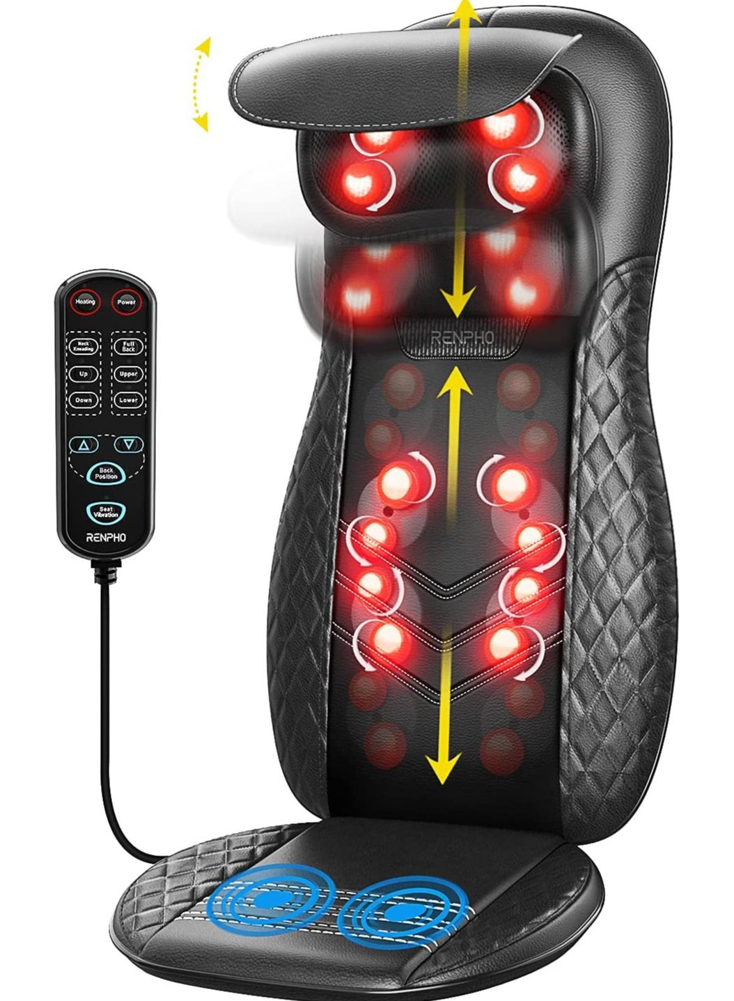 RENPHO Shiatsu Back Massager For Chair, Massage Cushion With Heat- Black | Best Price UAE | Dubai, Abu Dhabi