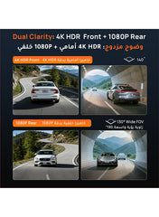 70mai A810 Lite Dash Cam, 4K Front & 1080P Rear, Night Vision, Supercapacitor, 64GB SD Card Included, GPS, 3.18" IPS Display, 24H Parking Mode (Optional)