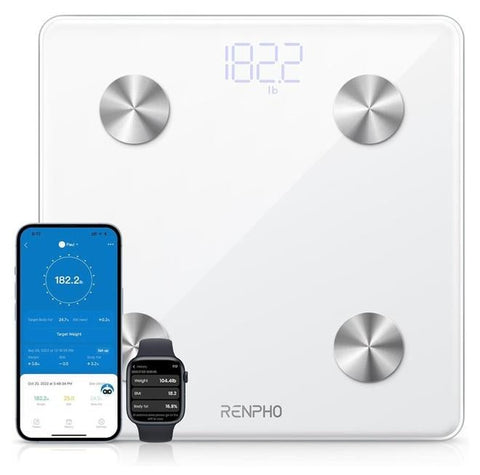 RENPHO RENPHO Smart Scale, Body Fat Scale, Digital Bathroom Scale for Body Weight, Body Composition Analysis, Highly Accurate BMI Scale with APP, 400lbs, Includes Batteries, White-Elis 1 | Best Price UAE | Dubai, Abu Dhabi