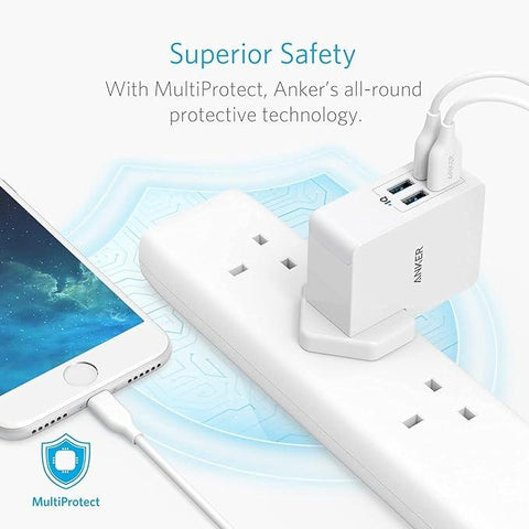 Anker USB Plug Charger 5.4A/27W 4-Port USB Charger, PowerPort 4 Lite with Interchangeable UK and EU Travel Charger, Adapter for iPhone XS/XS Max/XR/X/8, Galaxy S8/Note 3, iPad Air 2/mini 3, and More