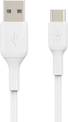 Belkin BoostCharge USB C charger cable, USB-C to USB-A cable, USB type C charging cable for iPhone 15, Samsung Galaxy S24, S24+, S24 Ultra, Pixel, iPad Pro, Nintendo Switch and more - 1m, White