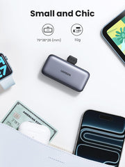UGREEN Mini Power Bank, 5000mAh with Built-In 3.77mm Long USB C Connector | SCP 22.5W Fast Charging, pocket-sized, charging for iPhone 17/16, Galaxy S26, AirPods, Huawei, for travel/work/outdoor use
