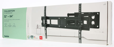 Hama TV Wall Mount Swivelling, Tilting, Extendable (TV Wall Mount 32-84 Inches, VESA 100 x 100 to VESA 600 x 400, up to 50 kg, 2 Arms, 3 Joints, with Fischer Dowels and Drilling Template) Black