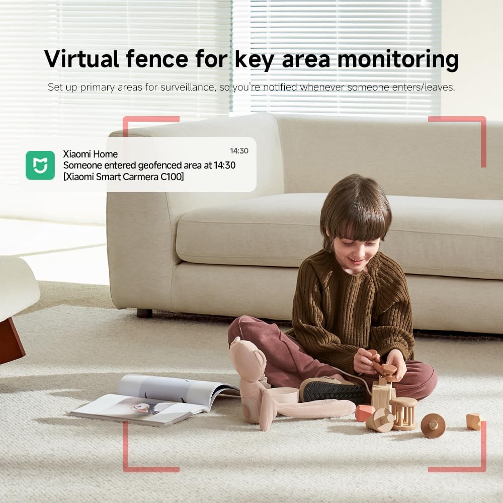 Xiaomi Smart Camera C100, 2K Indoor Security Camera, 360° View, Night Vision, Two-Way Audio, Motion Detection, Works with Alexa