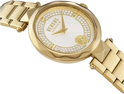 Versus Covent Garden Crystal Analog Watch For Women With Yellow Gold Tone Stainless Steel Bracelet 37 MM - V WVSPCD1F21