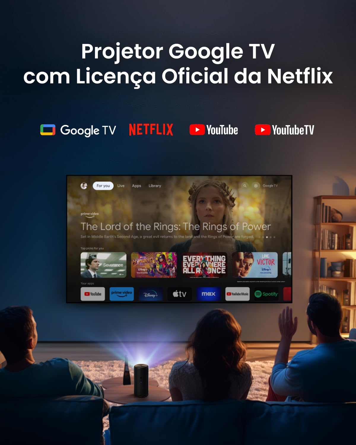 NEBULA Capsule 3 1080p Mini Projector, Smart 200 ANSI-Lumen Portable Projector with Official Google TV, Built-In Netflix, Dolby Digital, 120-Inch Picture, Built-In Battery with 2.5 Hours of Playtime