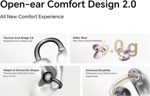 HONOR Choice Earbuds Clip 2 Pro, Open-Ear Wireless Earphones with Titanium Arch Bridge 2.0, 44-Hour Battery Life, 12mm Dual-Magnetic Drivers, Wireless Charging Support, IP54 Water Resistant, Rose Gold