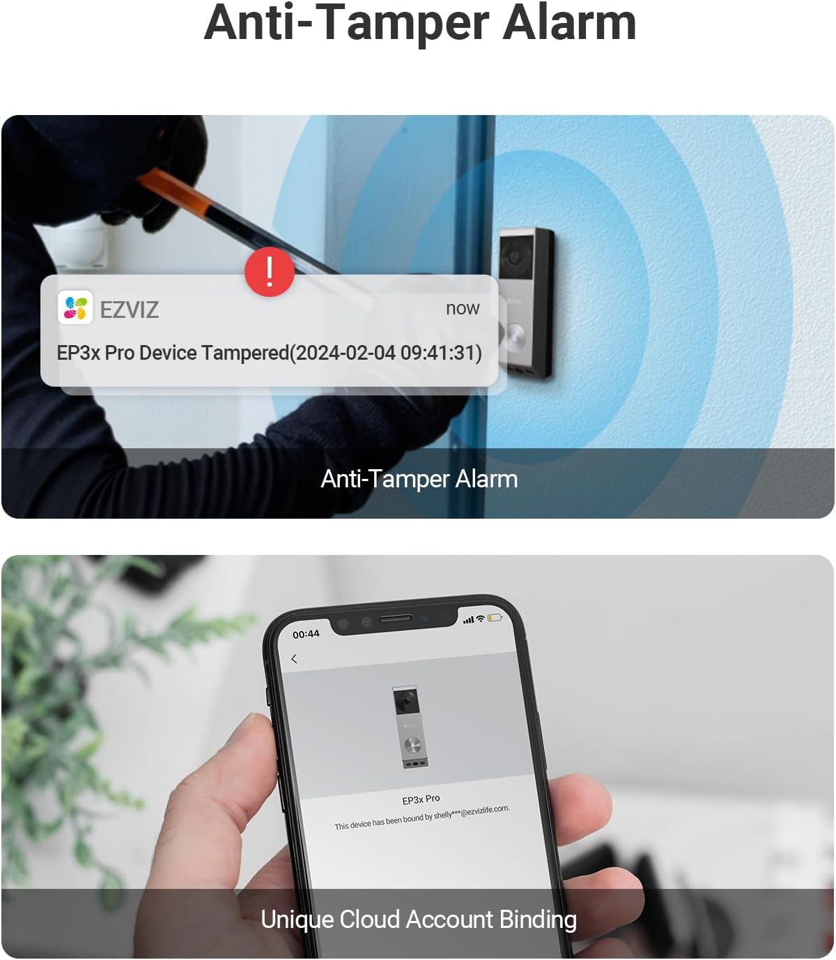 EZVIZ Video Doorbell with 2K & 1080p Double Camera, Wireless Doorbell with Solar Panel, Person Detection, Package Detection, Two-Way Audio and Colour Night Vision, 32GB eMMC Memory, EP3x Pro