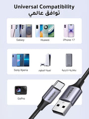 UGREEN Type C Cable 1M，Braided 18W USB A to USB C Fast Charging Cable | fast charge for usb-c devices,240Mbps fast data sync,Certified safe battery protection,Premium nylon braided