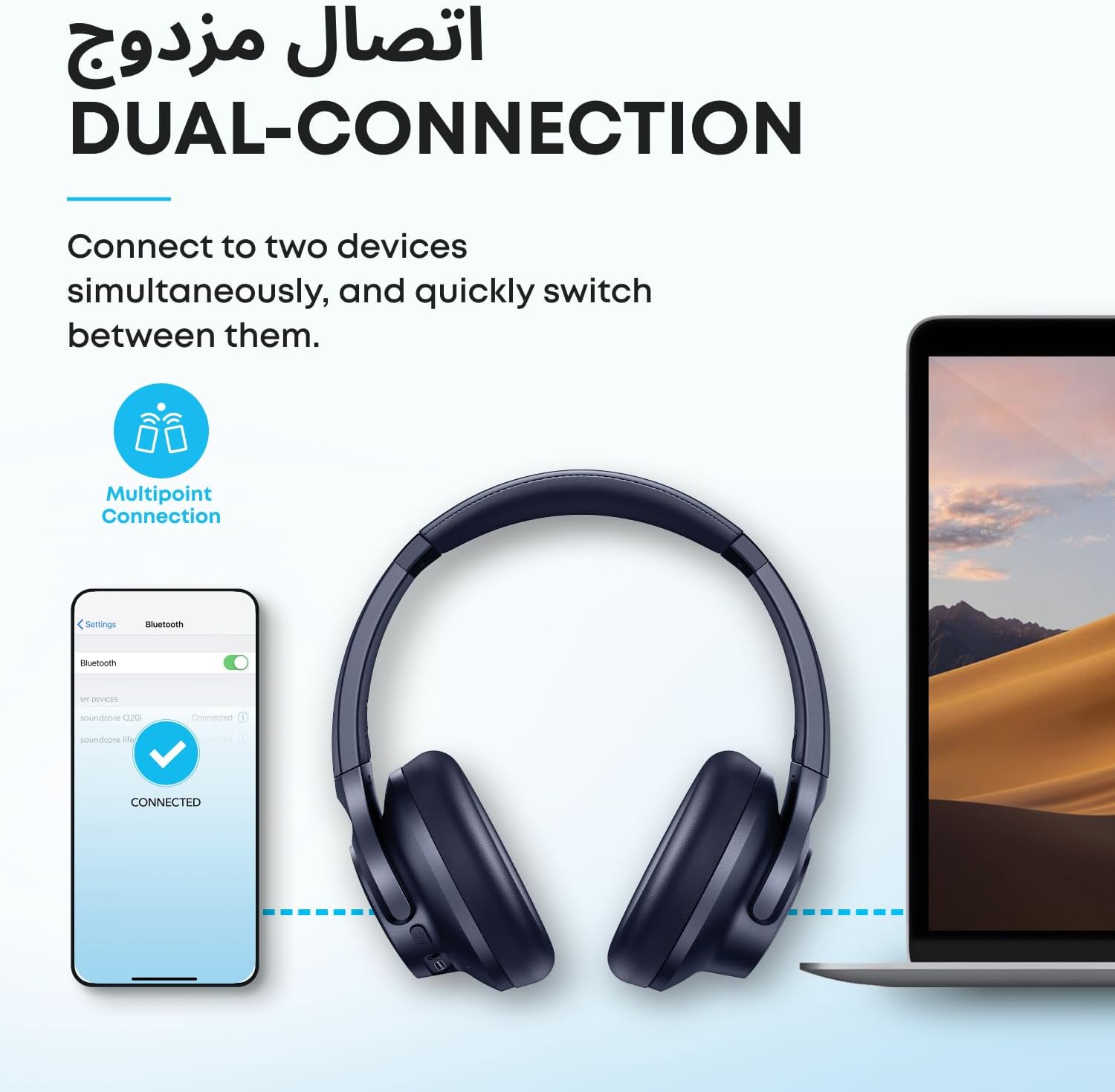 Soundcore by Anker Q20i Hybrid Active Noise Cancelling Headphones, Wireless Over-Ear Bluetooth, 45H Long ANC Playtime, Hi-Res Audio, Big Bass, Customize via an App, Transparency Mode