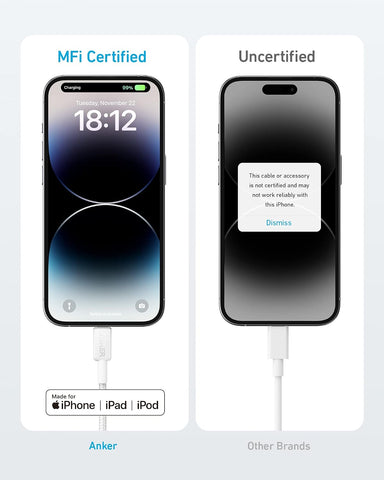 ANKER MFi Certified Type C to Lightning Cable 100W, Braided 3ft White, Super Fast iPhone Charging Cable (50% Charge in 30 mins), Data Sync Compatibility & Power Delivery (PD)
