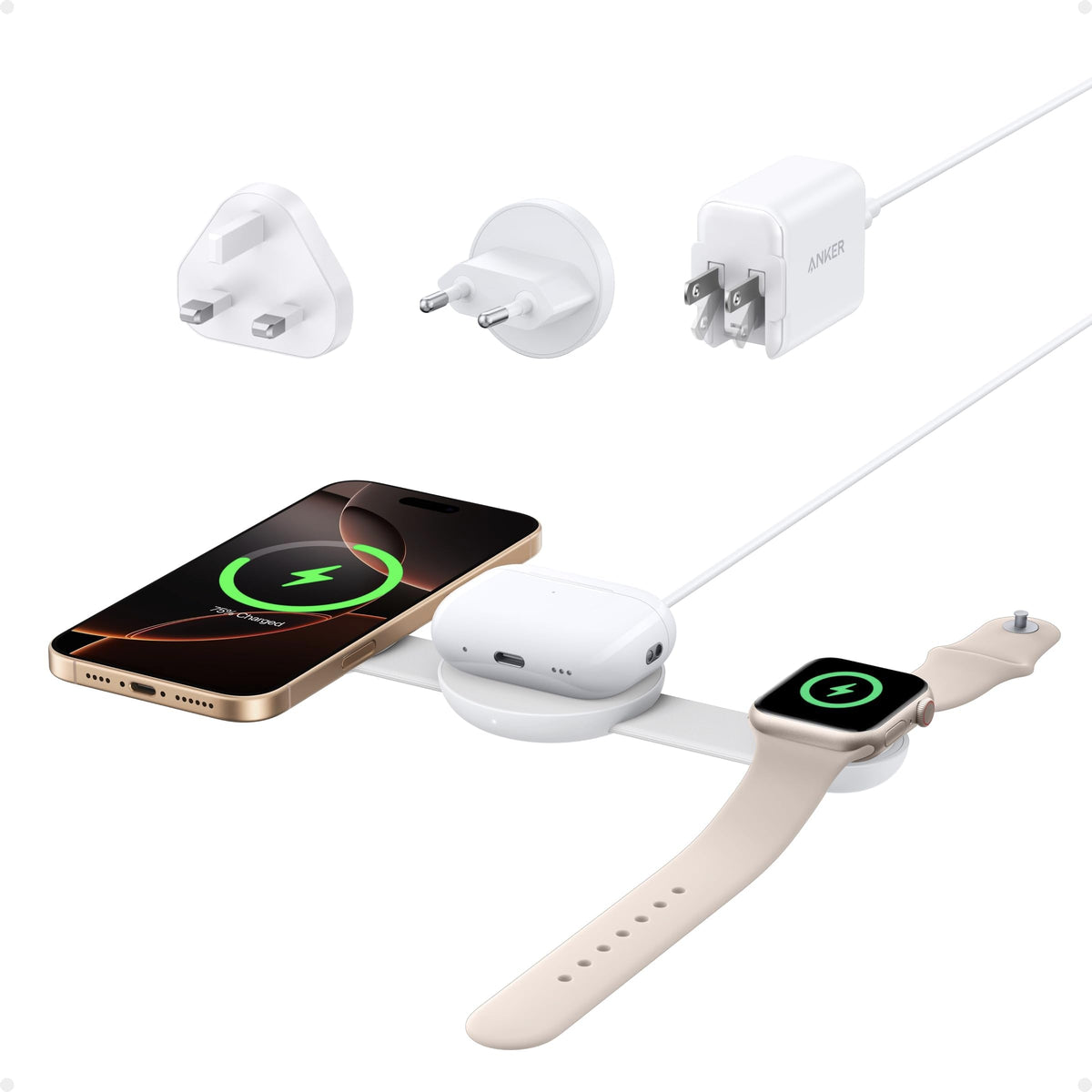 Anker MagSafe Compatible MagGo UFO 3-in-1 Charger, iPhone 17 Wireless Charging Station, 15W Qi2 Certified, Foldable Travel Charging Pad, for iPhone 17/16/15, AirPods, Apple Watch (Not a Power Bank)