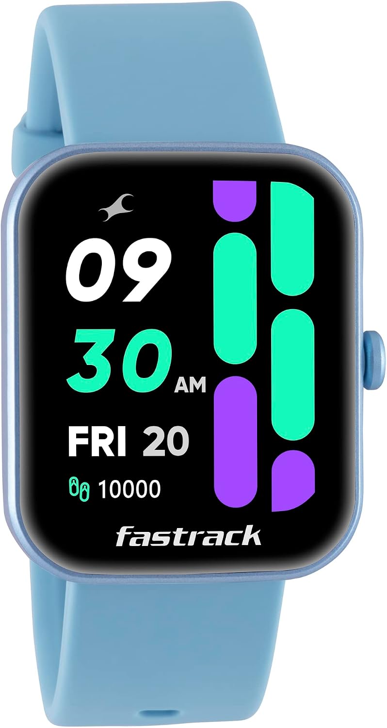 Fastrack Reflex Hello|BT Calling|1.69” HD Display|50+ Sports Modes|100+ Watchfaces|Game|BP Monitor|24x7 HRM| SpO2|Sleep Monitor|Custom Watchface|5 Day* Battery|Camera & Music Control|IP68|Light Blue