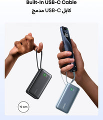 Anker Nano Power Bank, 10,000mAh Portable Charger with Built-In USB-C Cable, 30W Max Output, for iPhone 17/16 Series, MacBook, AirPods, and More | 1 x USB-C and 1 x USB-A, for iPhone 17 / 16 / 15 / 14, MacBook, Galaxy, iPad, AirPods and more