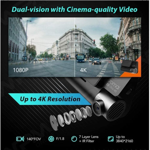 70mai A800S Dual Vision True 4K Dash Cam, Built-in GPS, ADAS, in App Playback & Share, Optional Parking Monitoring (Front + Rear Cam)