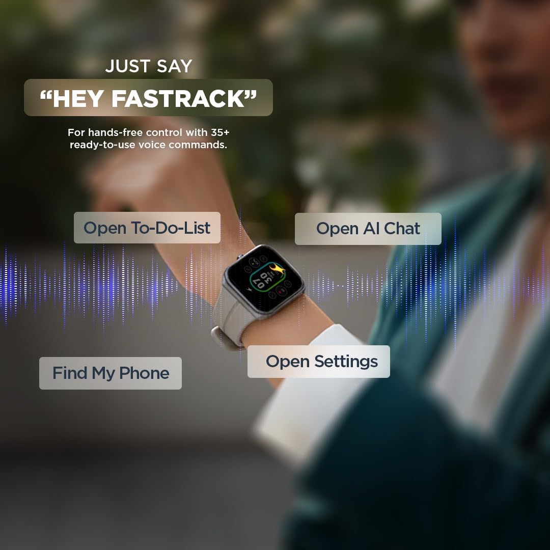 Fastrack VOX Neo Smart Watch with 1.91” Curved TFT Display, Rotary Crown, Offline Voice Commands,To-Do list, BT Calling, 24/7 Health Suite, SpO2, HRM, Sleep Tracking, IP68 Water Resistant - Onyx Black