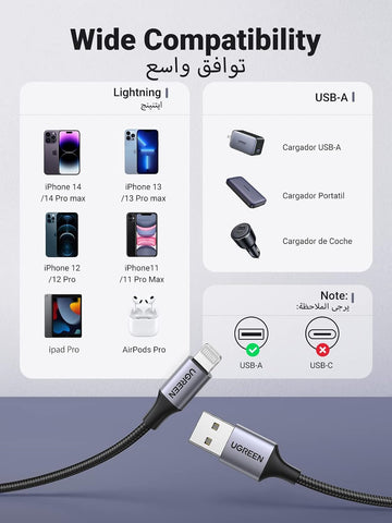 UGREEN iPhone Charger Lightning Cable 2M for iPhone 17/16/15/14/13/12/11/10 | [MFi Certified],Design for iPhone & iPad,PD20W Fast iphone charger cable,Premium nylon braided,Reliable Aluminum Alloy