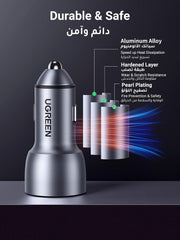 UGREEN 52.5W Fast Car Charger Dual USB Ports Fast Car Power Adapter PD30W iPhone 16 Car Charger Fast Charging Samsung S24 Series 25W Car USB Plug for Samsung, iPhone, iPad Pro/Air, Huawei, Xiaomi, etc
