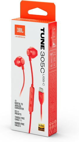 JBL Tune 110 JBLT110RED Wired In-Ear Headphones with Mic, Red