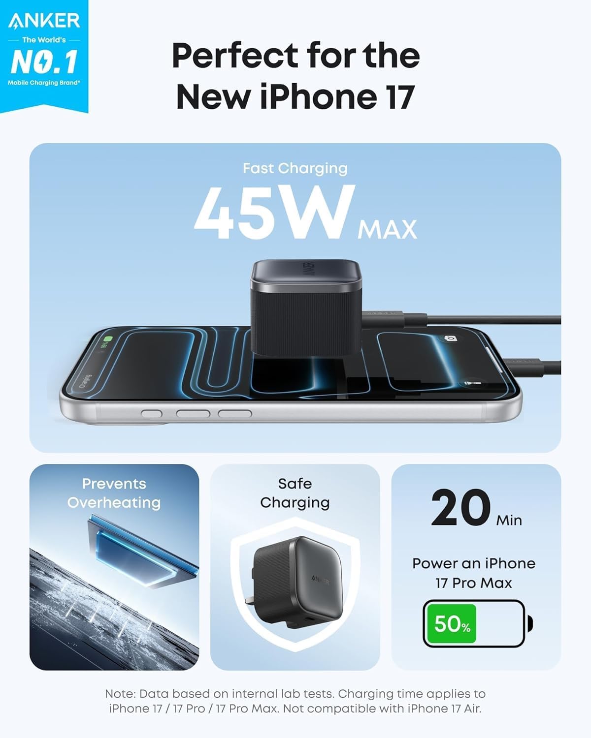 Anker Nano 45W Type C Fast Charging Charger, Compact and Folddable Plug, USB-C Charger Block for Samsung Galaxy S26 Ultra/S25 Series, iPhone 17 Series, MacBook, Pixel 9, iPad (6 ft Cable Included)