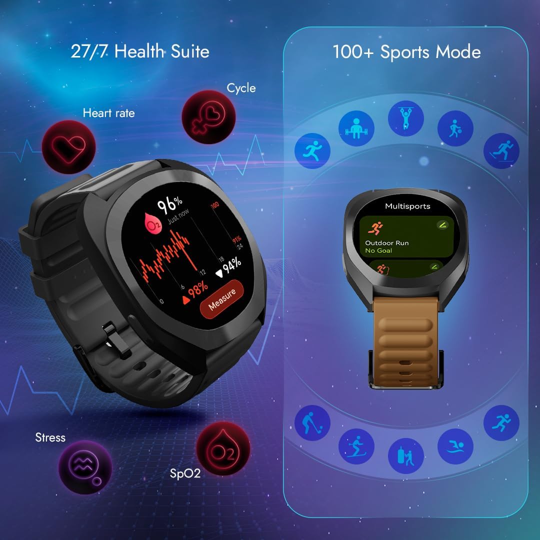 Fastrack Smart Watch | BT Calling | 3.5cm Ultra UV Round Display, Deep Black, Standard