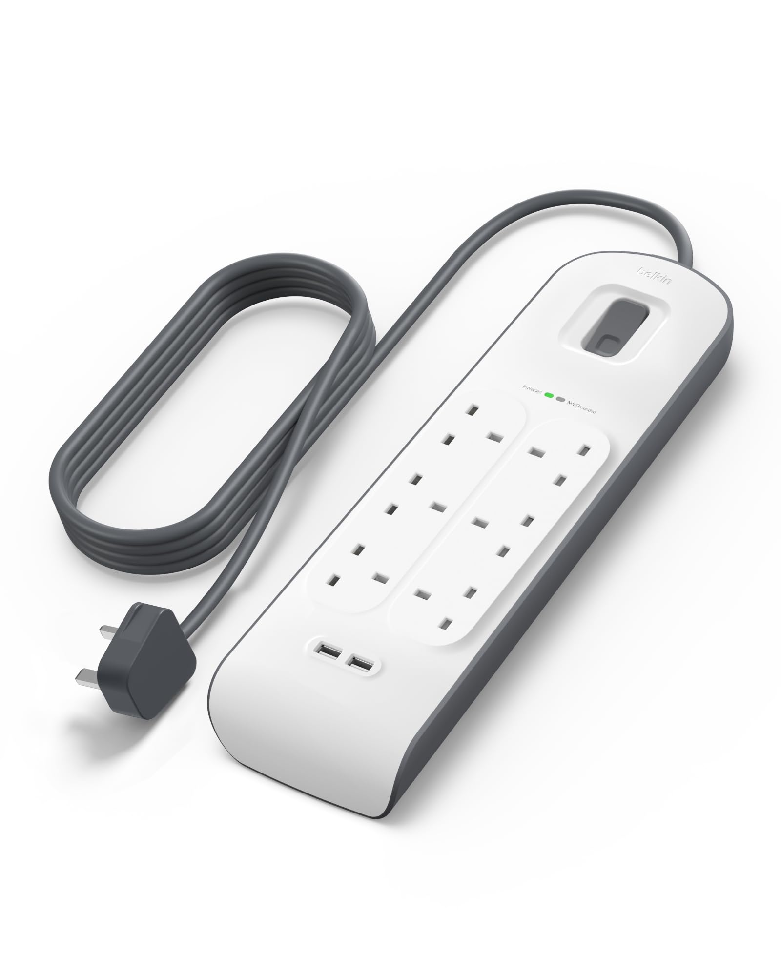 Belkin 6 Way/6 Plug Surge Protection Strip With 2 Meters Cord Length - Heavy Duty Electrical Extension Socket