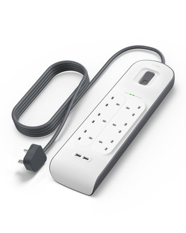 Belkin 6 Way/6 Plug Surge Protection Strip With 2 Meters Cord Length - Heavy Duty Electrical Extension Socket