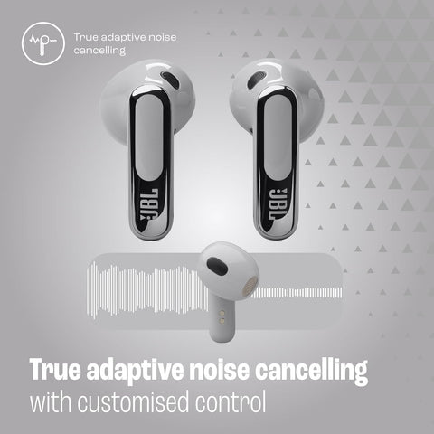 JBL LIVE FLEX 3 True wireless noise-cancelling earbuds with open-stick design and 50 hours total playback plus wireless charging, JBLLIVEFLEX3SIL, Silver