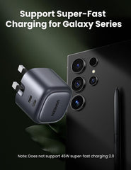 UGREEN Nexode 45W Charger GaN Dual USB C Ports Charger Type C Foldable 45W Fast iPad Adapter, Galaxy Tab Block 25W USB C Power Adapter for Samsung S25, iPhone 17 Pro Max, MacBook Air, iPad, etc