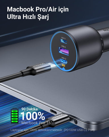 UGREEN Auto-snellader met 3 poorten 130W EC705