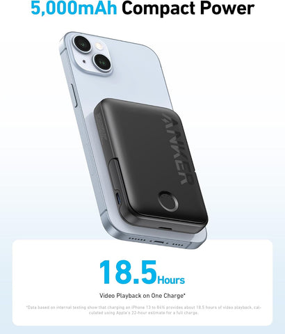 Anker Magnetic Battery (MagGo), 5,000mAh Wireless Power Bank with Foldable Stand and USB-C for iPhone 15/15 Plus/15 Pro/15 Pro Max, iPhone 14/13 Series - Black