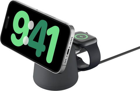 Belkin Fast Charge Pro 2-in-1 Wireless Charging Dock with MagSafe 15W Fast Charge iPhone Charger Compatible with iPhone 16, 15, 14, 13, and 12 Series, AirPods, and Other MagSafe Enabled Devices