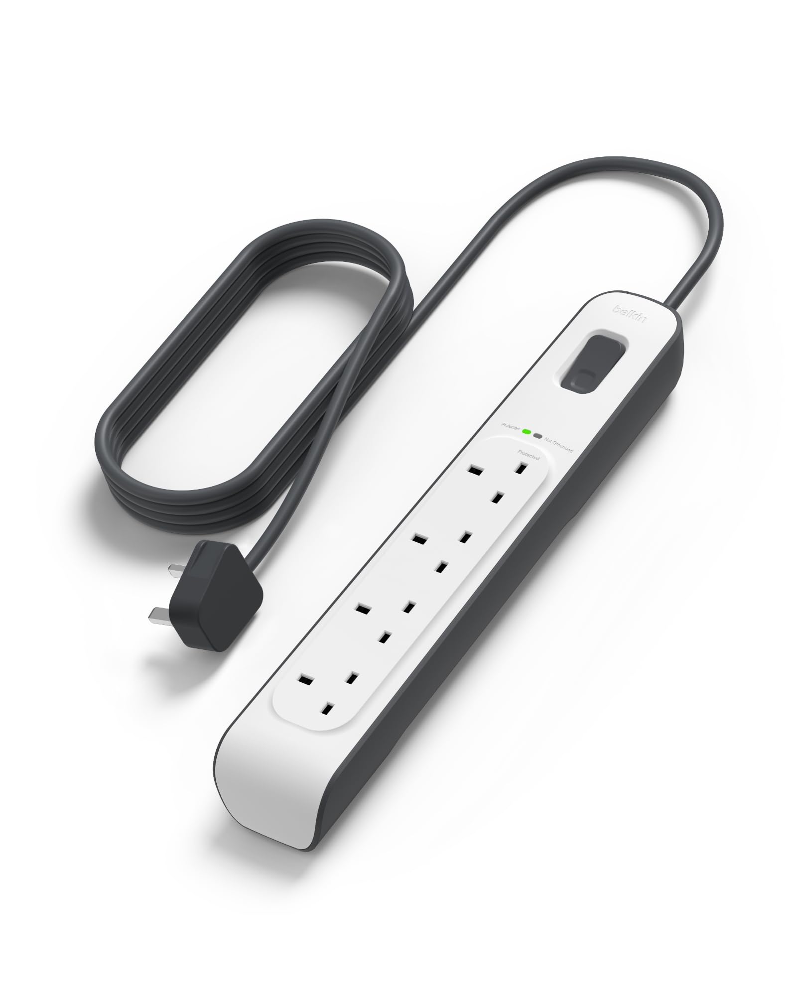 Belkin 6 Way/6 Plug Surge Protection Strip With 2 Meters Cord Length - Heavy Duty Electrical Extension Socket