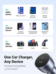 UGREEN Car Charger Fast Charging 60W 2×USB C Port for iPhone，Samsung | Works seamlessly with iPhone,Samsung,MacBook,and all USB-C/A devices,Charge 2 devices simultaneously,for daily commute