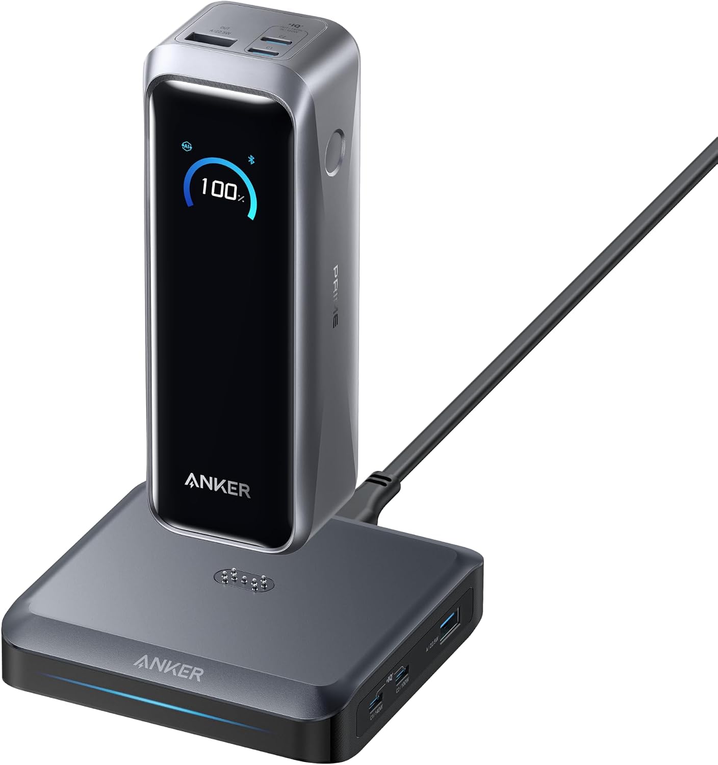 Anker Prime Power Bank and Charging Base, 26,250mAh 300W Max Portable Charger with Base for 6 Devices, Two-Way Charging, Flight-Approved, App Control, For MacBook, iPhone 17/16/15 Series, and More