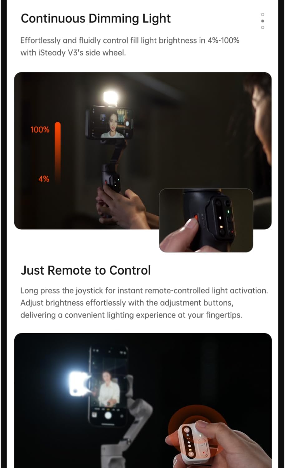 hohem Gimbal Stabilizer for Smartphone iSteady V3,Portable Phone Stabilizers with Al Tracker Detachable Remote Control Built-in Extension Rod/Tripod 3-Axis Stabilization 3-Color Fill Light