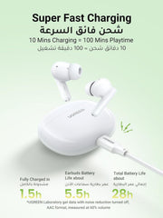 UGREEN HiTune P3 Wireless Earbuds, iPhone 16 Bluetooth 5.4 Earphones 12mm Drivers, 28H Playtime USB C Fast Charging, 2 Mics Noise Cancellation for Clear Call, IPX5 Waterproof, Dual-devices Connection
