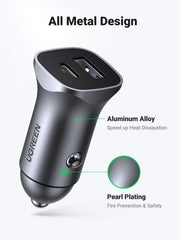 Ugreen fast car charger USB-A/USB-C 30W PD PPS Gray CD130