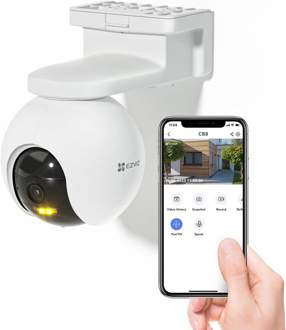 EZVIZ CB8 2K Battery Camera Wireless Outdoor, Solar Panel Compatible, Auto Tracking, Human Detection, 360° Pan Tilt, Color Night Vision, Two Way Audio, Alarm, Alexa Google Control, No Monthly Fee